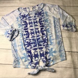 Chicos Knit 3/4 Sleeve Jeweled Top Sz S